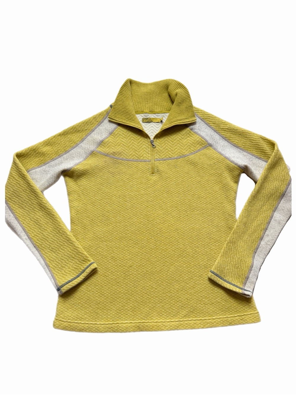 Prana Corrine Wool Blend 1/4 Zip Sweater L Pea Green Ski Gorpcore Fall Outdoorsy